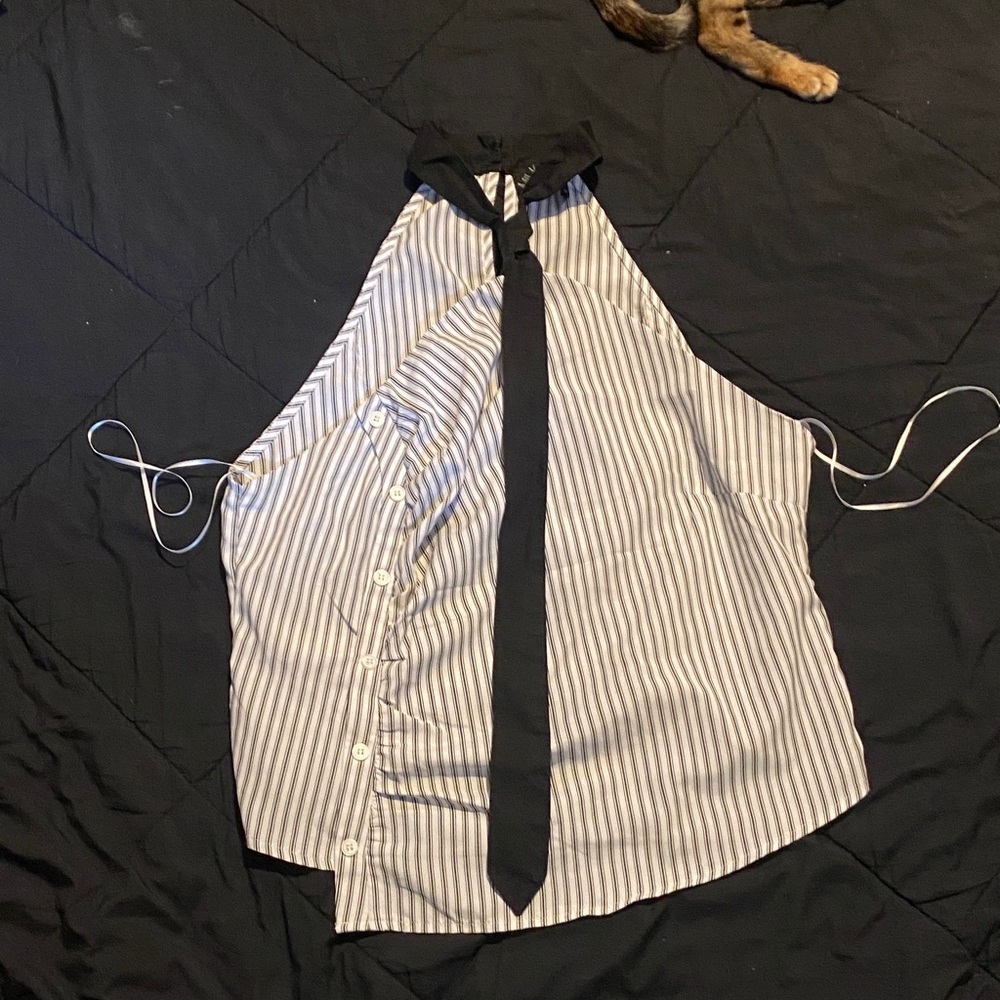 Striped Halter Tie-Neck Women's Top in White and Black